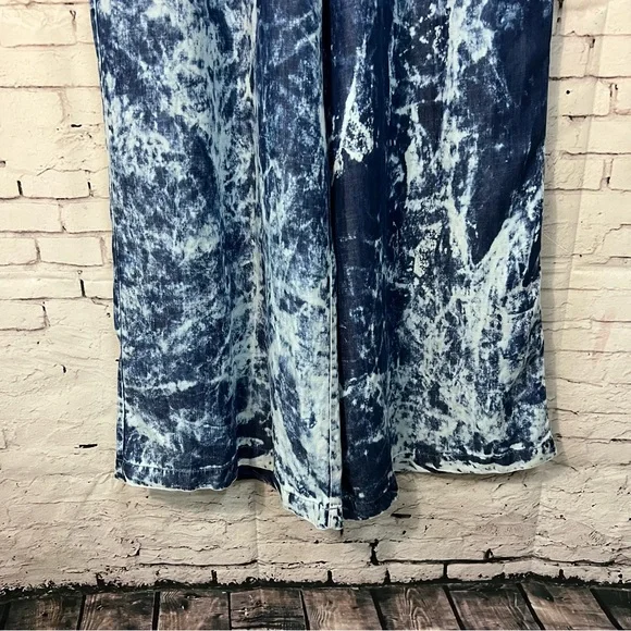 NWT Venus Blue Tie Dye Wash Wide Leg Flare Pants Pull-on Large Long Boho Lagenl - Picture 7 of 11
